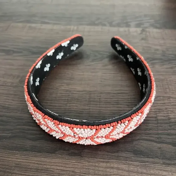 L. Erickson Evie Beaded Headband in Pink-Coral New 1"Wide - Picture 1 of 4
